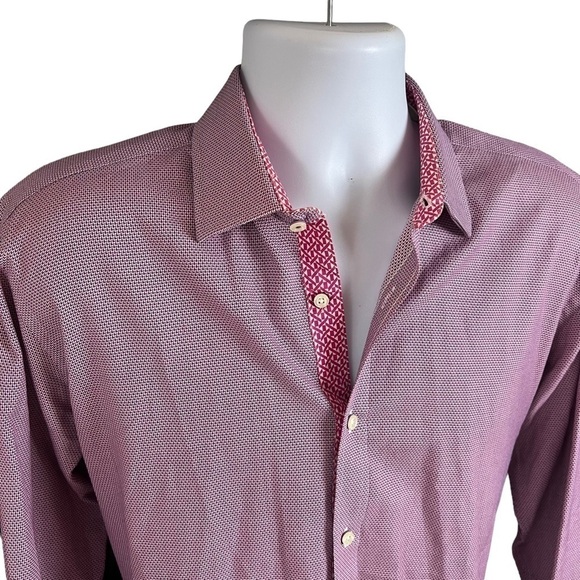 Ted Baker Mens Button Down Dress Shirt Pink Purple Contrast Cuffs Size 16 - Picture 4 of 10